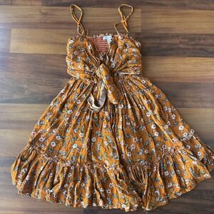 SAYING GOODBYE FLORAL TIE DRESS- DARK COPPER Size Medium‎